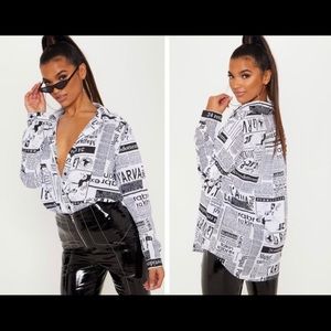 Mono newspaper print button up